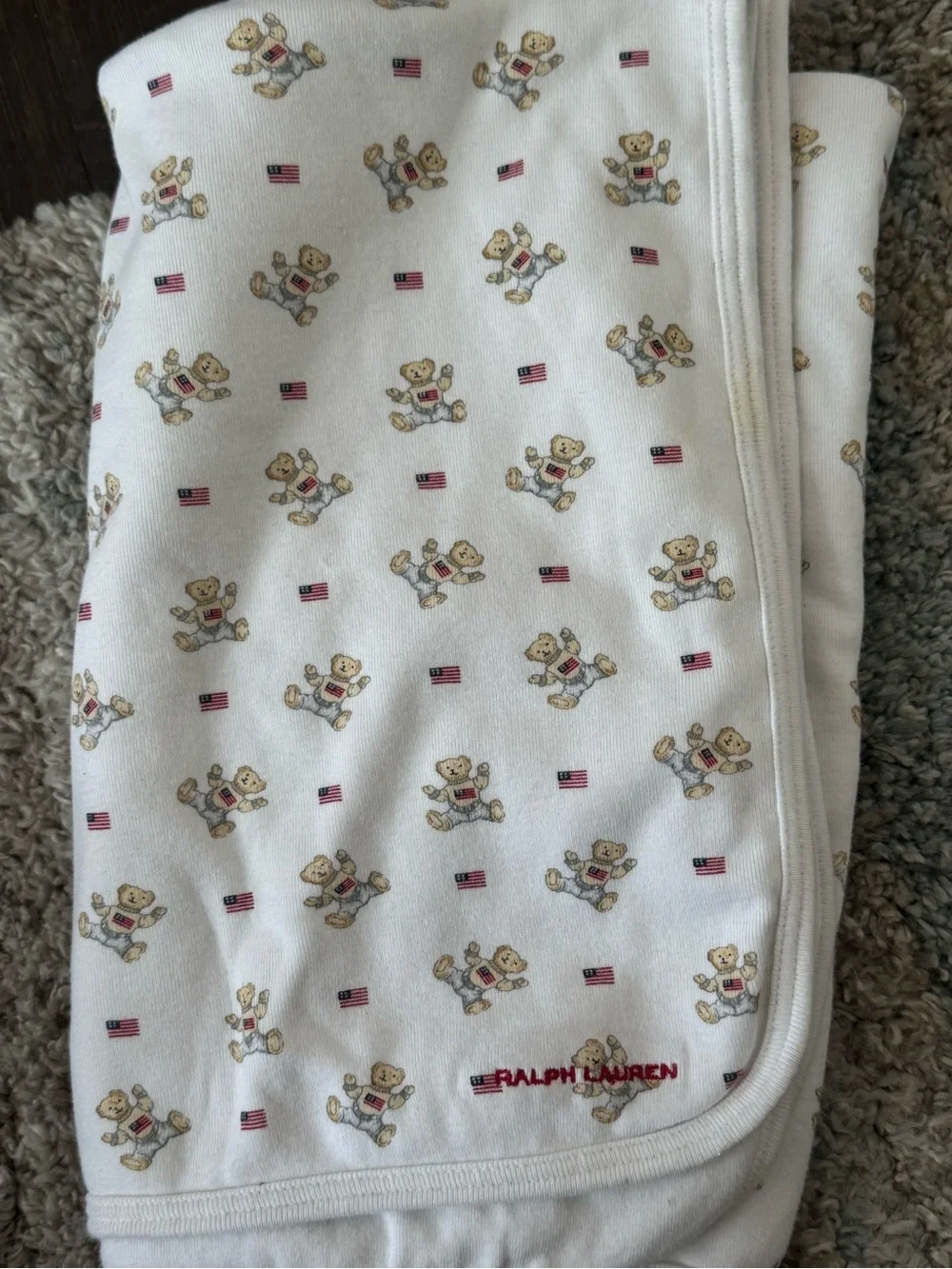 Ralph Lauren White Teddy Bear & Flag Print Sleep Sack